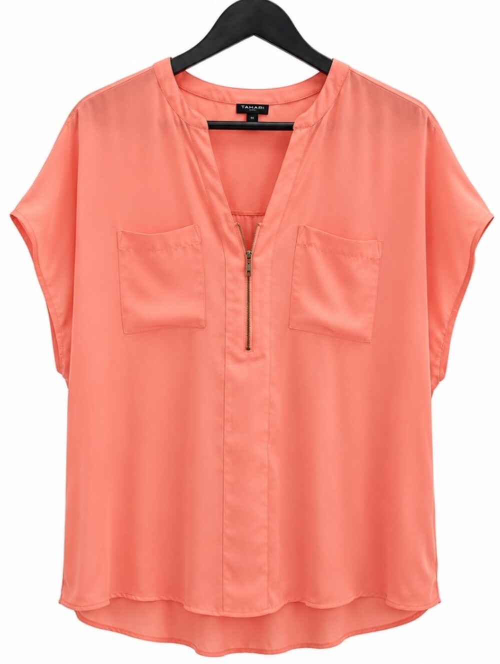Torrid Coral Zip-Front Polyester Dolman Cap Sleeve Blouse Sz 1